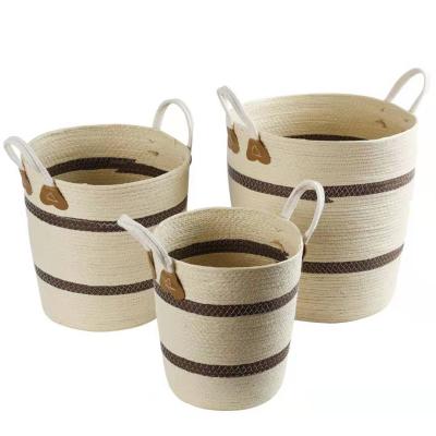 China JS-HO-03 Sustainable Storage Basket High Quality Decorative Handwoven Rattan With Handles Natural Laundry Basket for sale