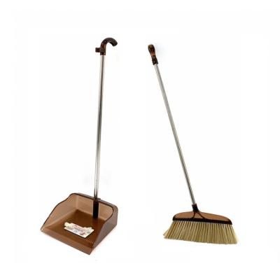 China JS-2638 Eco Friendly Indoor Plastic Long Handle Broom And Dustpan Cleaning Set for sale