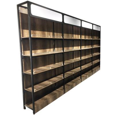 China Single Sided Modern Fancy Retail Store Metal Wood Shelves Wooden Display Rack /Supermarket Display Stand Shelf for sale