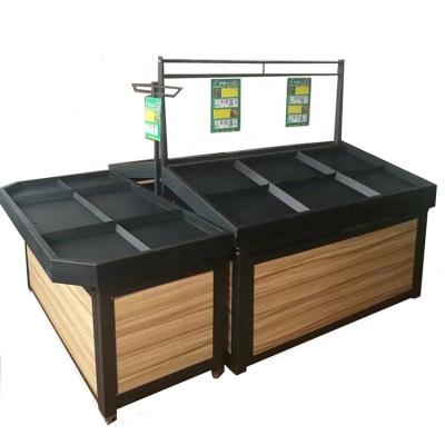 China Supermarket Steel-Wood Fruit Vegetable Display Stand Vegetable and Fruit Stand Shelf Rack Single-Sided Design for sale