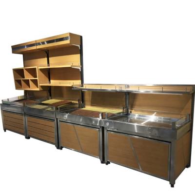 China Single Sided Wooden Grain Supermarket Display Rack Shop Shelf Metal Shelving for sale