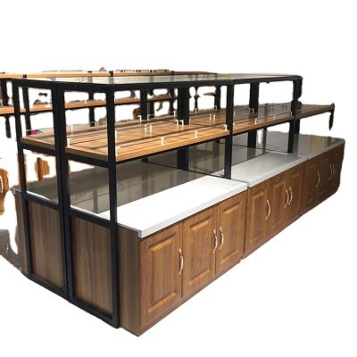 China Mounting Double Sided Design Display Bakery Wooden Bread Display Stands for sale