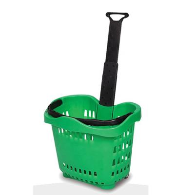 China Plastic Shopping Cart With Wheels Hot Sale Supermarket Plastic Shopping Basket Carry Rolling Shopping Basket for sale