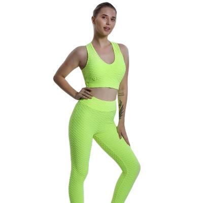 China Hot Sale Breathable Gym Yoga Wear Seamless Fitness Sets For Women Plus Size Breathable Bubble Tops Fitness Leggings Yoga Set for sale