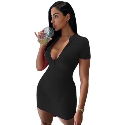 China Fashion Summer Cotton Zipper Anti-static Hot Custom Wholesale Clothing Knit Mini Bodycon Ladies Sexy Women Dress for sale