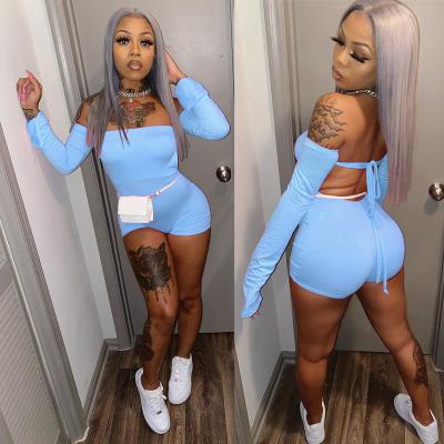 China 81%-90% Polyester 2021 Summer New Arrivals Long Sleeve Romper Off Shoulder Spring Women Short One Piece Overalls for sale