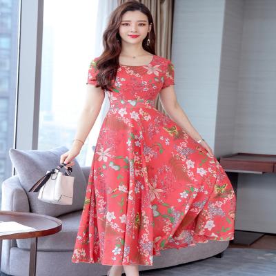 China Wholesale Anti-Static Women's Bangkok Crew Neck Floral Casual Dress Supplier 2022 Summer Long Dresses for sale