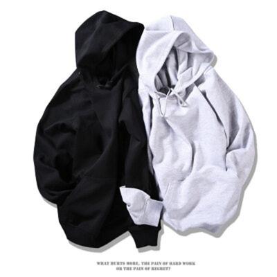 China 2022 new style Anti-wrinkle plain black hoodie spring loose men's hoodies set logo fashion custom 100% cotton sweatshirt for sale