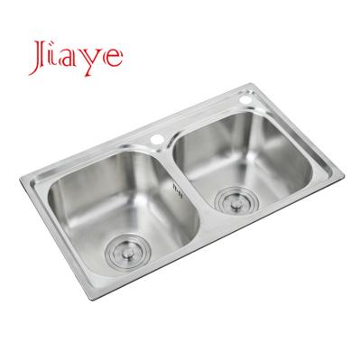 China Stainless Steel Bowl Without Pressed Common 23 Gauge Double Faucet Kitchen Sink Price for sale