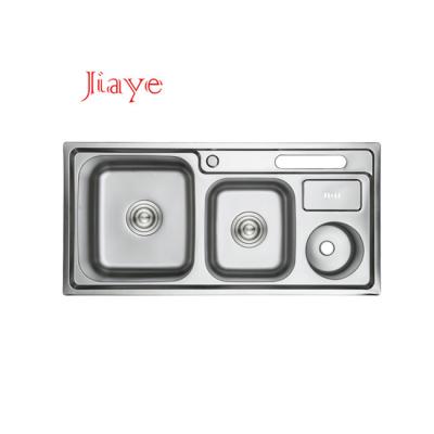 China Without Faucet Countertop 9143B Press 304 Stainless Steel Drop In Double Bowl Drain Panel Kitchen Sink for sale