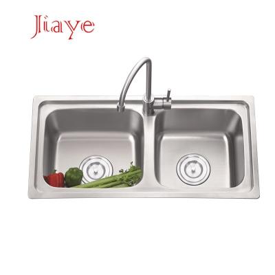 China Without Faucet Factory Price Press 304 Stainless Steel Drop In Round Double Bowl Kitchen Sink for sale