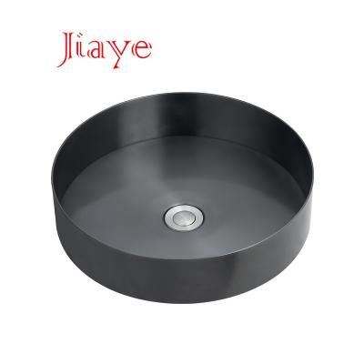 China Faucetless Round 304 Stainless Steel Drop In Pvd Coating Round Black Single Bowl Lavatory Bathroom Sink For Hotel for sale