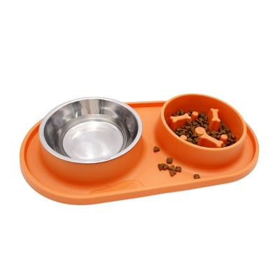 China Wholesale Non-automatic Pet Bowl Stainless Steel Famipet Slow Feeder Dog Food Bowl with Non-slip Silicone Mat for sale