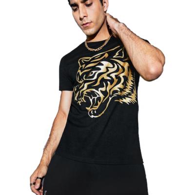 China Anti-wrinkle high quality men's short sleeve aluminum gold tiger printing T-shirt fashion slim fit men's tee shirt for sale