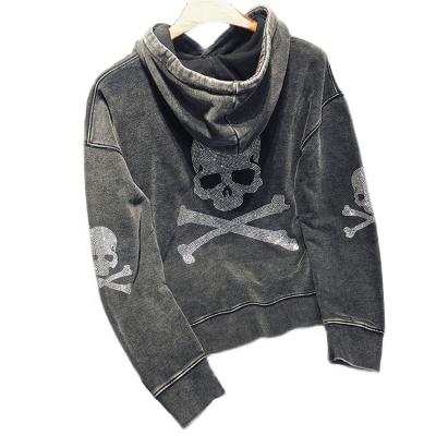 China Anti-Wrinkle Finch Garment Vintage Acid Wash Hoodie Custom Oversized Rhinestone Cotton Skulls Hoodie for sale