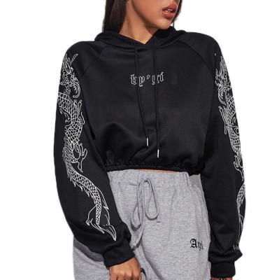 China Anti-Wrinkle Drawstring Hoodie Oversized Black Cropped Long Sleeve Plus Size Crop Letter Top Graphic And Chinese Dragon Hoodie for sale