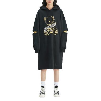 China Finch Garment Women Anti-Wrinkle Hoodie Dress Custom Print Oversized Double Layered Long Sleeve Hoodie Dress for sale