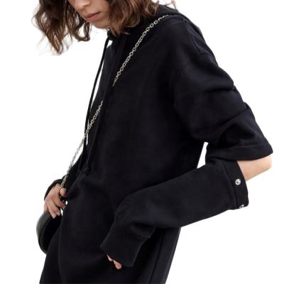 China Anti-wrinkle Finch Garment 2022 New Long Sleeve Black Hoodie Dress Removable Sleeves Plus Size Women Hoodie Dress for sale