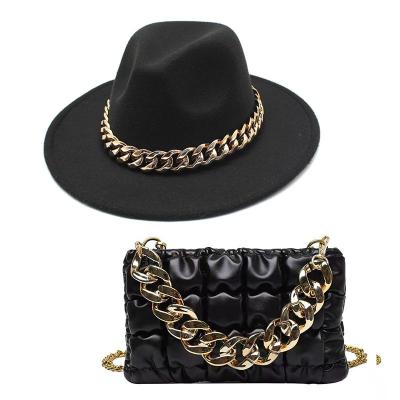 China Fashion K367 Woman Fedora Straw Hat And Bag Set Gold Chain Bag Hat Set Ladies Earring Felted Hat Church Fedora Party Jazz Straw Hat for sale