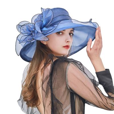 China Wholesale Dobby K402 2022 Summer Fashion Woman Flower Mesh Sun Hat Beach Sunscreen Female Wedding Party Hats for sale