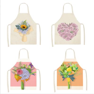 China Digital Printing Logo Order Apron A300 Wipeable Disposable Cleaning Apron Floral Linen Apron Half Body for sale