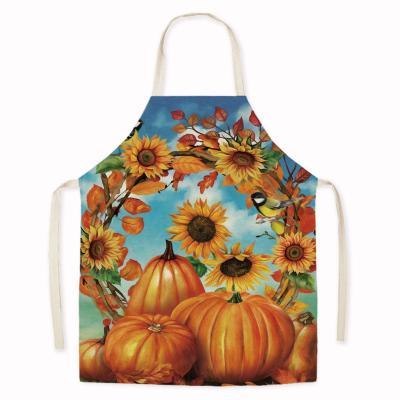 China Creative Tidying Up/Storage Sunflower Canvas Pumpkin Apron Thanksgiving Apron Kitchen Housework Oil And Stain Resistant Apron A398 for sale