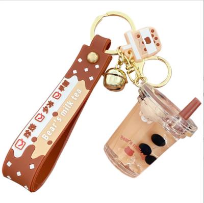 China A202 Cute Gift Cartoon In Oild Pearl Milk Tea Bear Floating Liquid Key Chain For Girl Bag Cup Drinks Bottle Keyring Key Pendant Cute Charm for sale