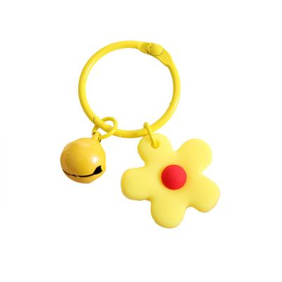 China Pretty Gift K257 Fashion PVC Flower Key Chain Backpack Charm Key Chain Cute Accessories Gifts For Girls Diy Bells Key Chain for sale