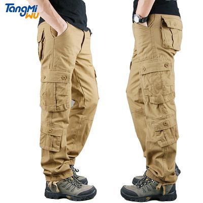 China 2022 new fashion style 90%cotton khaki cargo pants men's long cargo pants waterproof khaki multi pockets straight cargo breeches for sale