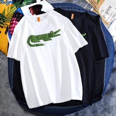 China 2021 wholesale Anti-wrinkle 3D breath foam fashion tee cheap summer t-shirt crocodile print loose t-shirt combed cotton animal t-shirt for sale