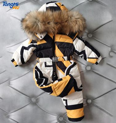 China TMW 2021 new style Anti-UV girding color kids ski stitching hooded set of jacket stripper snowboard ski suit for sale