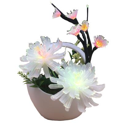 China Indoor Use Handmade Flower LED Fiber Flower Lamp Wedding Decoration Office Hotel Decoration Silk Artificial Flower for sale