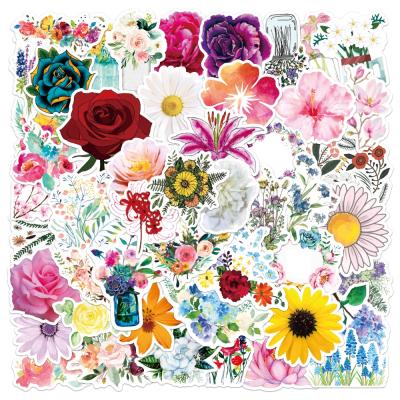 China OEM 50PCS Stickers Flower Aesthetic Vinyl Adhesive Waterproof Stickers Pack For Kids Notebook Laptop Skateboard Decal for sale