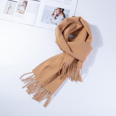 China Dobby Women Simply Warp Knitted Double Sided Tassel Scarf Warm Female Increase Scarf Shawl for sale