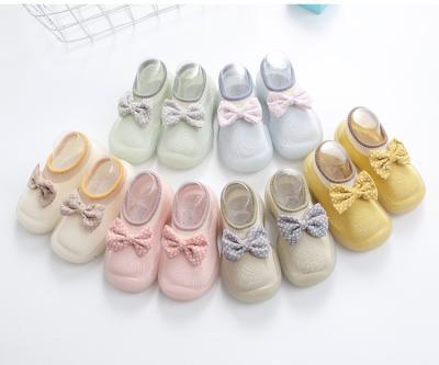 China Sporty Ins Baby Kids Cotton Toddler Bumps Summer Cute Kids Shoes Spring Bowtie Socks With Silicone Anti-Slip Soft Rubber Sole for sale