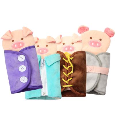 China Kids Intelligence Development Baby Plush Toy Infant Early Learning Learning Pig Toys Kids Learning To Button Clothes Zipper Button Toys for sale