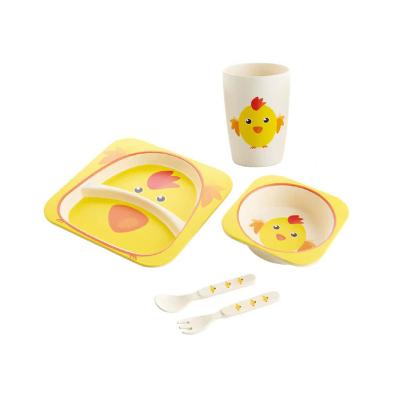 China Yellow Pattern Dish Cup Spoon Fork Novelty Rpet Chicken Dinner Set Feeding Grs Certificated for sale