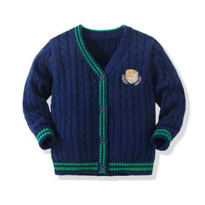 China OEM Custom Winter Children Sweater School Uniform Navy Anti-pilling Cardigan 2023 Embroider 100% Cotton Long Sleeve Kids Jumper Sweaters for sale