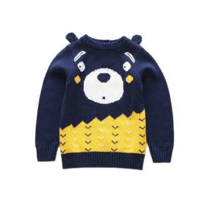 China OEM custom winter 2023 anti-pilling kids oversized sweater knit girl bearEmbroider cotton jacquard long sleeve kids cardigan sweaters for sale