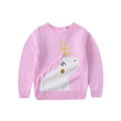 China OEM Custom Winter 2023 Anti-pilling Kids Oversized Sweater Knit Girl Unicorn Jacquard Embroider Cotton Long Sleeve Kids Cardigan Sweaters for sale