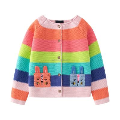 China OEM custom winter 2023 anti-pilling kids oversized sweater knit girl jacquard embroider cat cotton long sleeve kids cardigan sweaters for sale