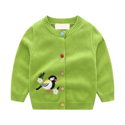 China OEM custom winter 2023 anti-pilling kids oversized sweater knit girl jacquard embroider bird cotton long sleeve kids cardigan sweaters for sale