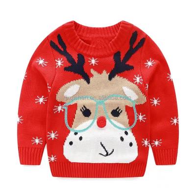 China OEM Custom Anti-pilling Winter Kids Collar Sweater Oversized Knit Crochet Jacquard Cotton Boy Baby Christmas Long Sleeve Jumper Kids Sweaters for sale