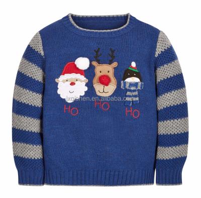 China OEM Custom Anti-pilling Winter Kids Collar Sweater Oversized Knit Crochet Jacquard Cotton Boy Baby Christmas Long Sleeve Jumper Kids Sweaters for sale