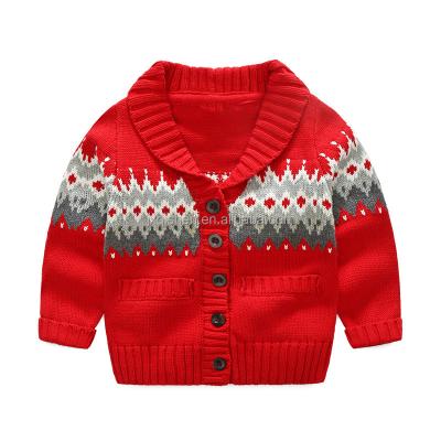 China OEM Custom Anti-pilling Winter Kids Collar Sweater Oversized Knit Crochet Jacquard Cotton Baby Boy Long Sleeve Cardigan Kids Sweaters for sale