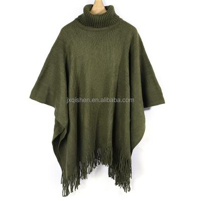 China OEM/ODM Design New Arrival Sweater Women Winter Warm Coat Knitted Cape Shawls Army Green 2023 New for sale