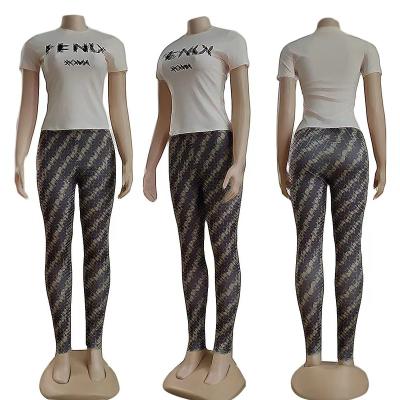 China Breathable Wholesale Customized Best Selling New White Short Sleeve Tight Pants Ladies Casual Fitted Jogging Suit for sale