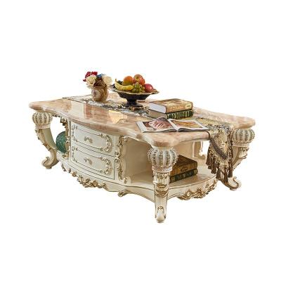 China Modern European White Luxury Pearl Crown Solid Wood Carved Living Room Tea Table High End Furniture for sale