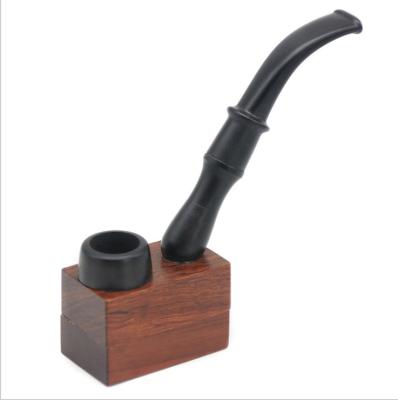 China Portable Square Bottom Solid Wood Folding Rotating Pipe With Magnetic Detachable Wood Pipe Glass Smoking Pipe for sale