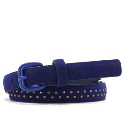 China Soft Blue Sueded PU Women Studded Belt for sale